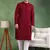 Men wine viscose rayon solid embroidered straight kurta