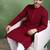 Men wine viscose rayon solid embroidered straight kurta