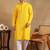 Men yellow viscose rayon solid embroidered straight kurta
