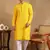 Men yellow viscose rayon solid embroidered straight kurta