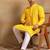 Men yellow viscose rayon solid embroidered straight kurta
