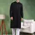 Men black viscose rayon solid embroidered straight kurta