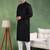 Men black viscose rayon solid embroidered straight kurta