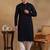 Men navy blue viscose rayon solid embroidered straight kurta