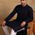 Men navy blue viscose rayon solid embroidered straight kurta