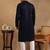 Men navy blue viscose rayon solid embroidered straight kurta