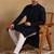 Men navy blue viscose rayon solid embroidered straight kurta