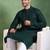 Men green viscose rayon solid embroidered straight kurta