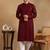 Men wine viscose rayon solid embroidered straight kurta