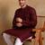 Men wine viscose rayon solid embroidered straight kurta