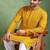 Men mustard viscose rayon solid embroidered straight kurta