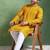 Men mustard viscose rayon solid embroidered straight kurta