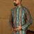 Men blue viscose rayon ethnic motifs printed straight kurta with trouser