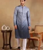 Men grey viscose rayon ethnic motifs embroidered straight kurta