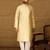 Men beige silk blend solid printed straight kurta with trouser