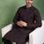 Men black viscose rayon ethnic motifs embroidered straight kurta