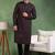 Men black viscose rayon ethnic motifs embroidered straight kurta