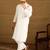 Men white silk blend solid printed straight kurta with trouser