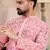 Men pink viscose rayon ethnic motifs embroidered straight kurta with trouser