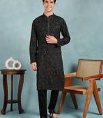 Men green viscose rayon ethnic motifs embroidered straight kurta