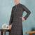 Men black viscose rayon ethnic motifs embroidered straight kurta