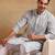 Men white viscose rayon tribal embroidered straight kurta