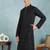 Men black viscose rayon ethnic motifs embroidered straight kurta