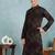 Men black viscose rayon ethnic motifs embroidered straight kurta
