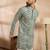 Men green silk blend solid embroidered straight kurta sets