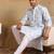 Men white viscose rayon abstract embroidered straight kurta