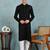 Men black viscose rayon solid embroidered straight kurta