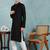 Men black viscose rayon solid embroidered straight kurta