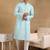 Men turquoise blue viscose rayon geometric embroidered straight kurta