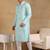 Men turquoise blue viscose rayon geometric embroidered straight kurta