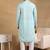 Men turquoise blue viscose rayon geometric embroidered straight kurta