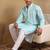 Men turquoise blue viscose rayon geometric embroidered straight kurta