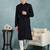 Men navy blue viscose rayon solid embroidered straight kurta