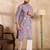 Men lavender silk blend solid embroidered straight kurta sets