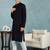 Men navy blue viscose rayon solid embroidered straight kurta