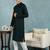 Men green viscose rayon solid embroidered straight kurta