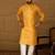 Men yellow cotton batik embroidered straight kurta with trouser