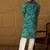 Men blue cotton batik embroidered straight kurta with trouser