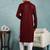 Men maroon viscose rayon solid embroidered straight kurta