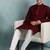 Men maroon viscose rayon solid embroidered straight kurta