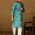 Men blue cotton batik embroidered straight kurta with trouser