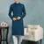 Men teal viscose rayon solid embroidered straight kurta