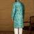 Men blue cotton batik embroidered straight kurta with trouser
