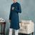 Men teal viscose rayon solid embroidered straight kurta