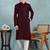 Men wine viscose rayon solid embroidered straight kurta