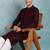 Men wine viscose rayon solid embroidered straight kurta